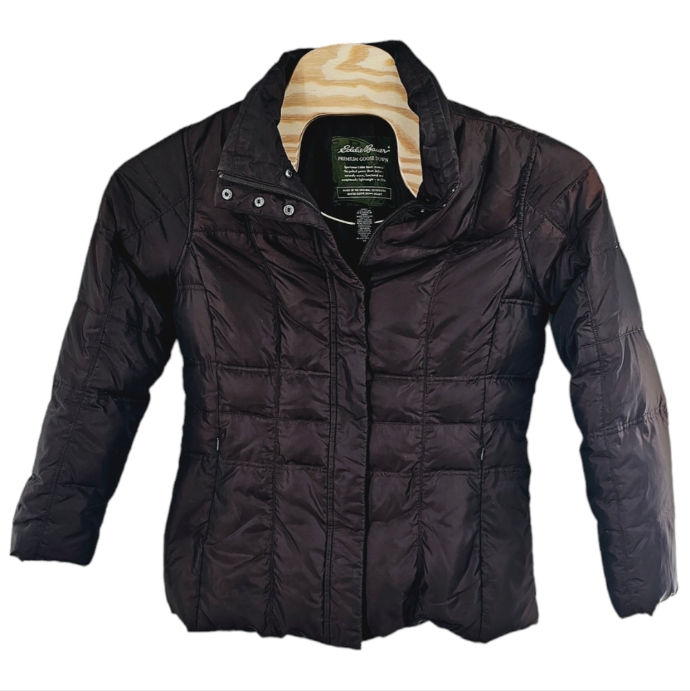 Eddie Bauer Women's Quilted‎ Premium Goose Down Puffer Jacket Coat Brown Medium